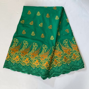 Green Multicolor Embroidered Cotton Lace Brodé Lafaya Fabric - By the Yard