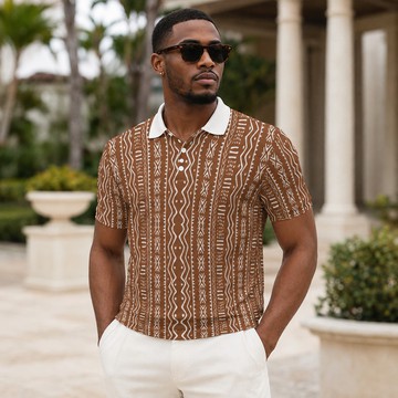 African Abstract Pattern Men's Heavyweight Polyester Polo Shirt | Contemporary Afro Fashion