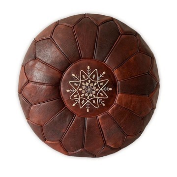 Pouf in real brown natural leather for living room