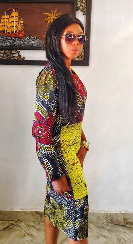 Elegant African Woman Mid-length African Prints and Lace Dress for Weddings/Special occasions