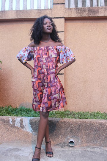 PRINTED WAX SILK SHORT DRESS