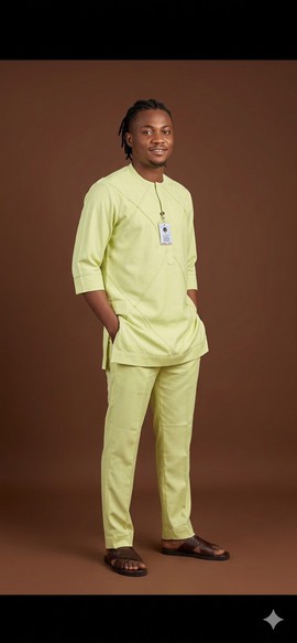Ensemble kaftan géométrique cousu vert citron