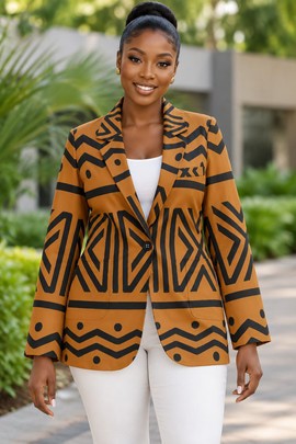 Robe midi à col en V et manches courtes pour femme en imprimé africain | Robe midi en imprimé africain | Bynelo
