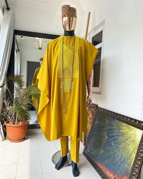 A Mustard Yellow Agbada, aboki Fulani hat