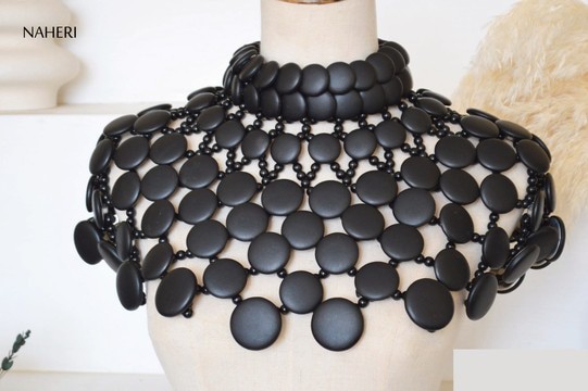 African inspired buttons cape black jewelry