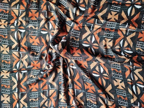 Bogolan printed silk fabric, muslin version