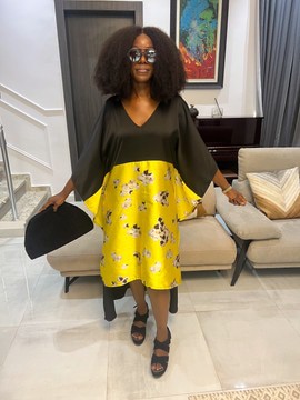 Yellow and Black Kaftan Dress
