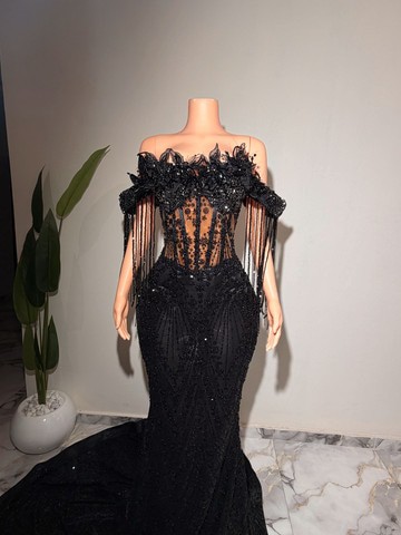 Robe de bal noire, robe de luxe noire, robe de soirée noire