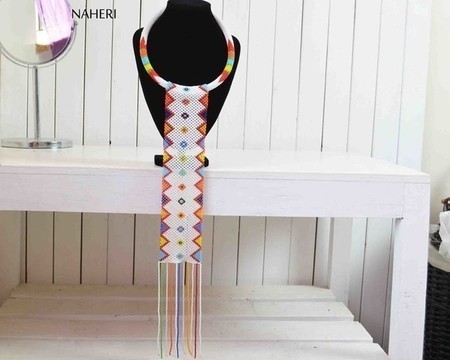 African Maasai Beaded Necklace | Zulu Beaded White Necklace | Tiered &amp; Tribal