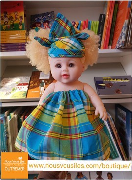 Black doll (albino) Abby Colibri Dolls - Madras Turquoise
