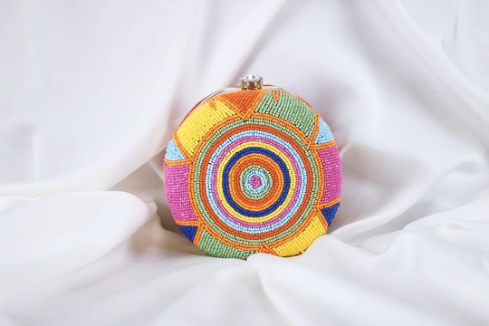 Beaded Multicolored Round Clutch