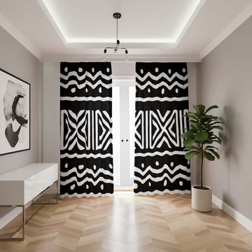Zigzag Black and White Striped Blackout Curtains Two-Piece) LARGER SIZES AVAILABLE