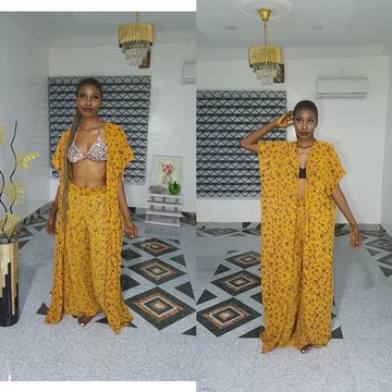 A kimono gown with long pants