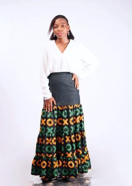 Jupe Longue Africaine Marron - Taille UK 22-24 - Coton Et Polyester