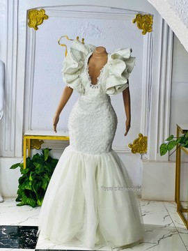 White lace wedding tulle dress, engagement dress, civil wedding gown