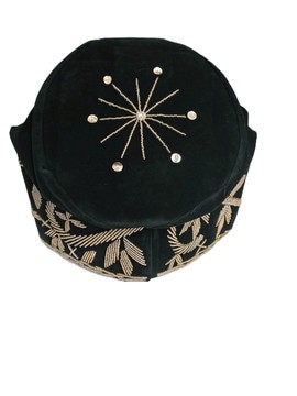 Black and Gold Embroidered Velvet Fila Cap, Yoruba Groom's Hat, African Wedding