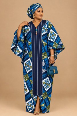 Robe longue kaftan Ankara pour femme, à manches amples, avec foulard assorti 玩北京赛车