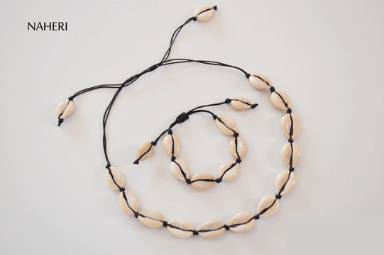 African cowrie shell necklace and bracelet set handmade jewelry