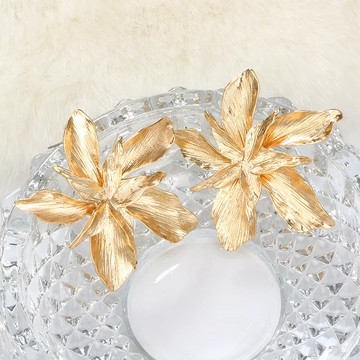 Gold African iris flower earrings
