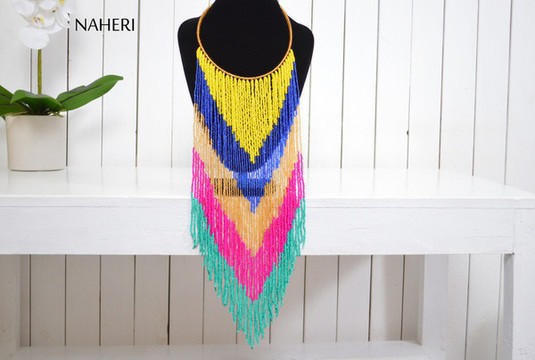 African Beaded Fringe Necklace | Handmade jewelry | Romantic tribal Necklace