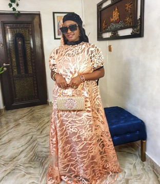 African First Lady Embroidered and Sequined Lace Long Dress WITH Scarf|Weddings/Special occasions|