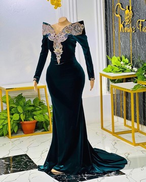 Robe de soirée longue en velours, robes de mariée, robes de bal
