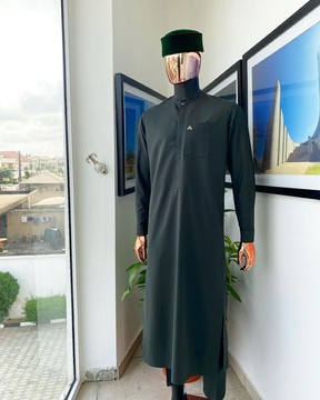 An Hunter Green, Tiny Flap long length African traditional senator kaftan native.