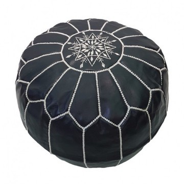 Pouf en vrai cuir naturel Noir pour salon