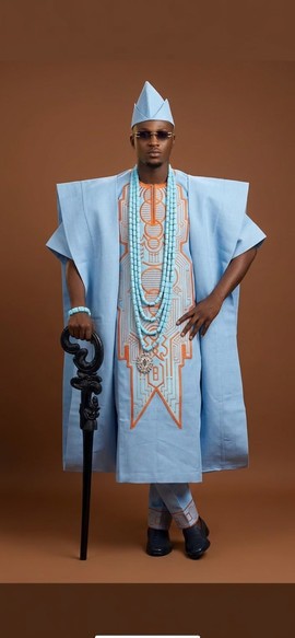 Sky Blue Geometric Agbada Ensemble