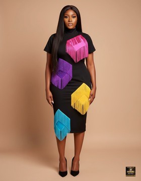 Chromatic cube statement fringe dress