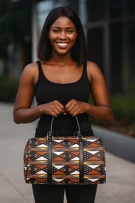 African Travel Bag Leather Tribal Buntu Wavy Print