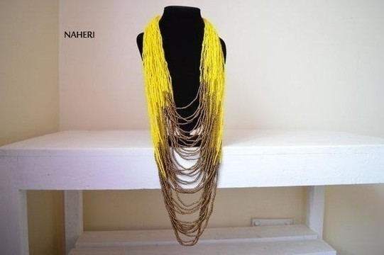 African Maasai Beaded Yellow Necklace | African Tribal Jewelry | Chunky