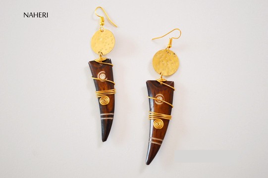 African brass and bone earrings handmade jewelry