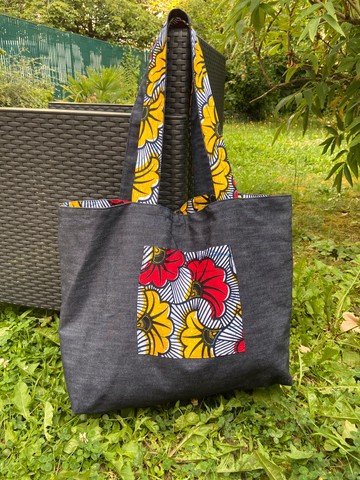 XXL reversible wax &amp; jeans tote bag
