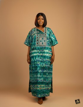 Boubou maxi Adire émeraude