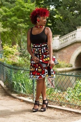 high waist skirt in African Kente cloth pink