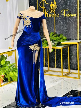 Long a line velvet evening dress with leg split, evening dress, engagement gown, party dresses