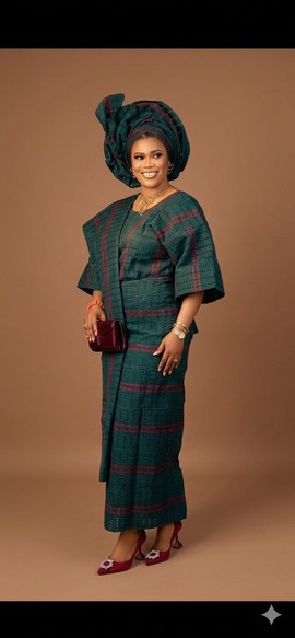 Forest Green and Crimson Striped Aso Oke Iro and Buba