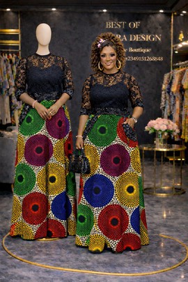 Luxury Ankara Maxi Skirt &amp; Lace Top Set – African Print Long Skirt with Pockets