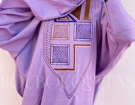African Boubou Dress for Women "Diena" Purple in Glazed Linen — With Scarf