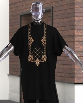 Ensemble traditionnel noir style sénateur pour homme | Broderie dorée sur la poitrine| Africain nigérian