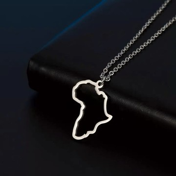 Simple silver mini african map necklace