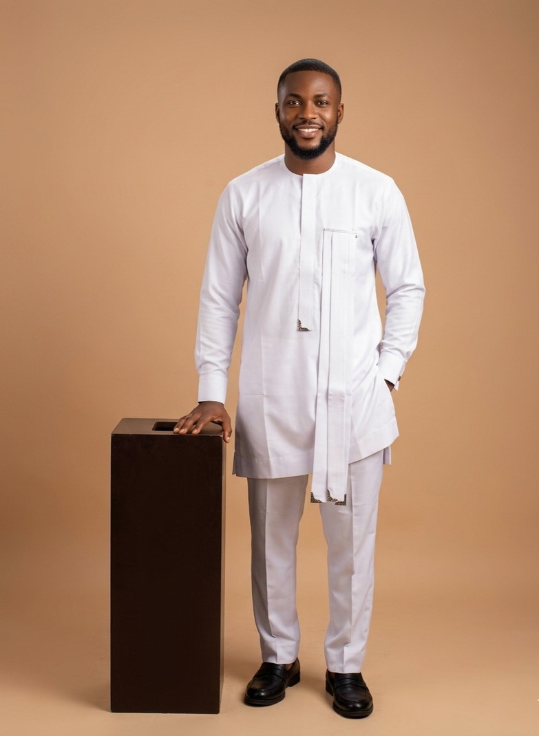 sachin and babi light blue dress White Senator Suit with Drape Detail|Wedding|Casual by omowunmiclothing