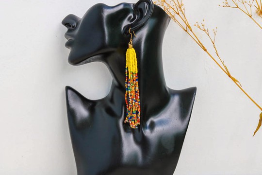 African Beaded earrings, Beaded Fringe earrings, Elegant earrings, Tribal earrings, Boho earrings