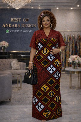 Luxury Ankara Maxi Dress with Lace Sleeve – 3 Print Options