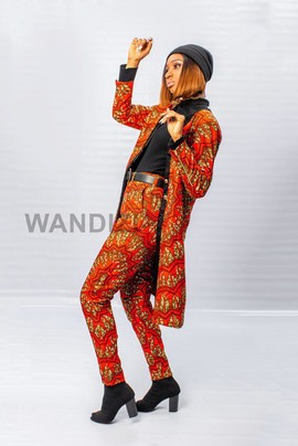 Veste longue imprimée africaine Ankara et pantalon cigarette assorti, veste Ankara, pantalon Ankara