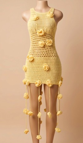 Mini-robe en crochet faite à la main. Robe moulante dos nu à appliqués floraux. Tenue sexy pour l’été à la plage.