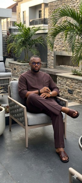Men's Coordinated Kaftan Set in Deep Burgundy