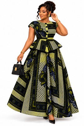 African Royalty in Ankara | Stunning Peplum Maxi Skirt &amp; Blouse Set