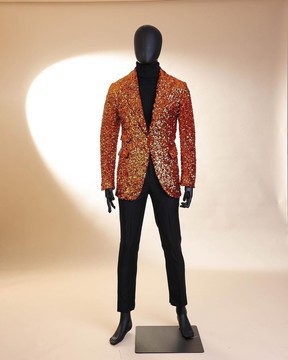 The “Young &amp; Restless” fire orange peak lapel sequin suit